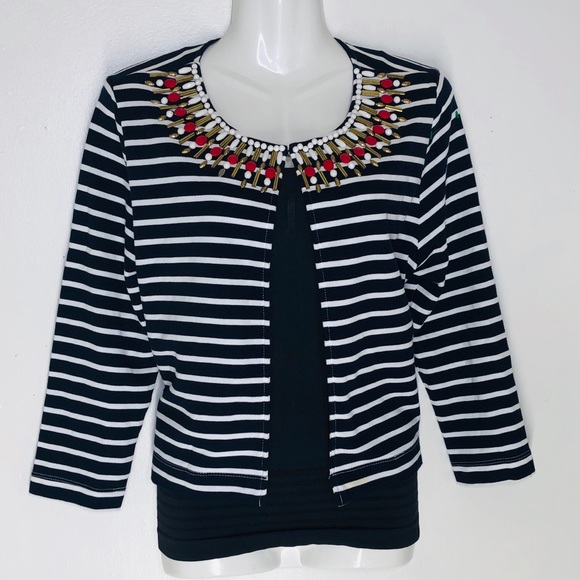 COPY - RUBY Rd. Striped embellished Cardigan sweater - Picture 6 of 8